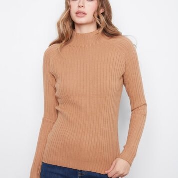 Charlie B Charlie B C2754R Ribbed Mock Neck Sweater