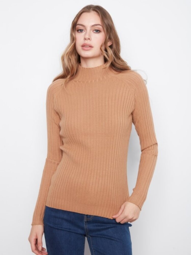 Charlie B Charlie B C2754R Ribbed Mock Neck Sweater
