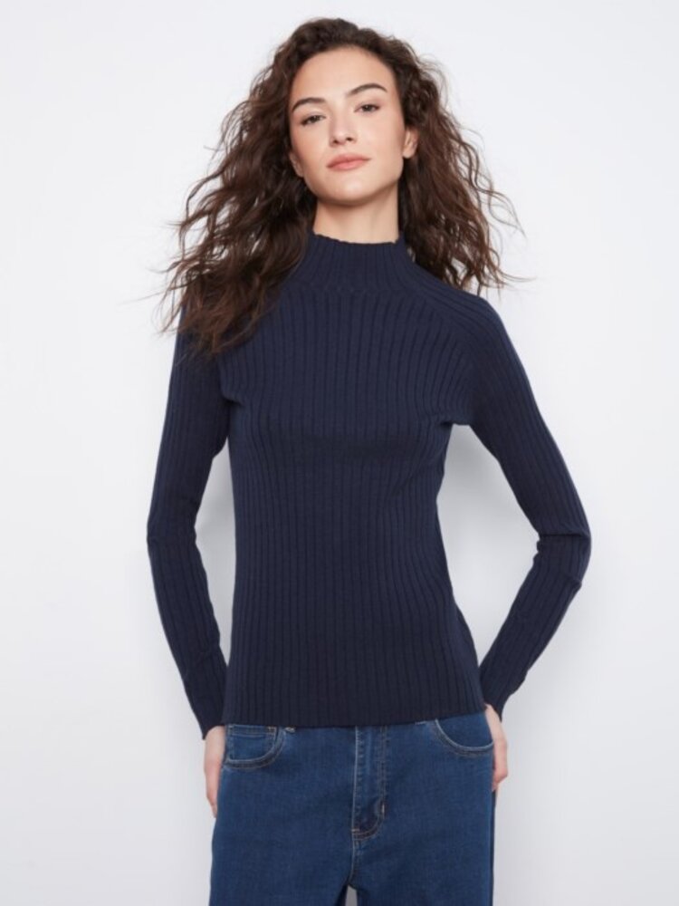 Charlie B Charlie B C2754R Ribbed Mock Neck Sweater