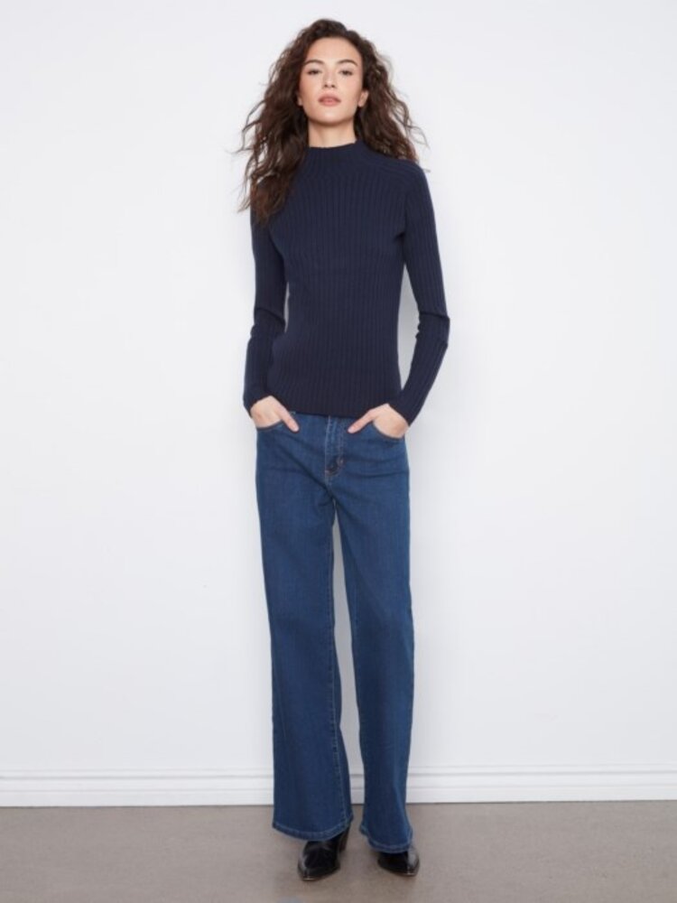 Charlie B Charlie B C2754R Ribbed Mock Neck Sweater