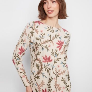 Charlie B Charlie B Printed Long Sleeves Boat Neck With Pockets C2818P