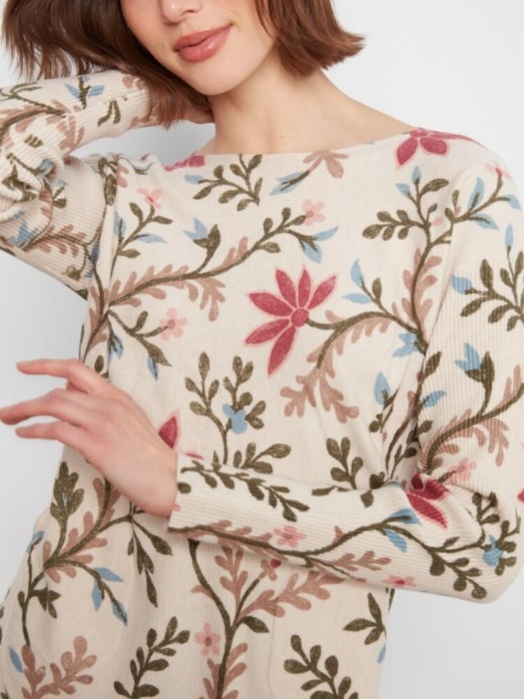 Charlie B Charlie B Printed Long Sleeves Boat Neck With Pockets C2818P