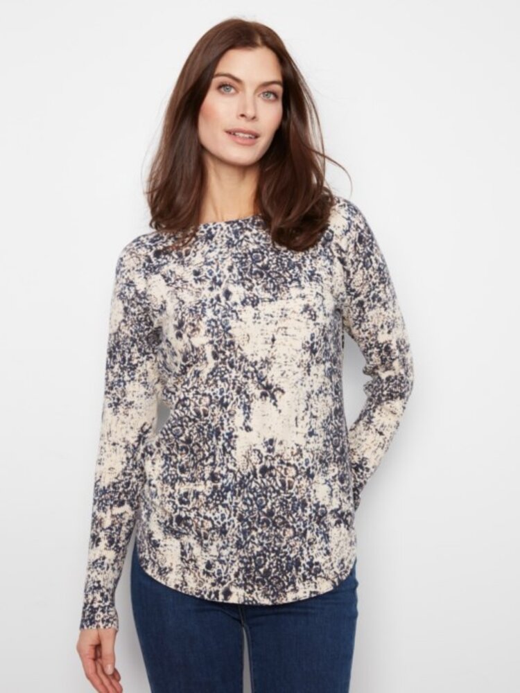 Charlie B Charlie B Printed Long Sleeves Boat Neck With Pockets C2818P