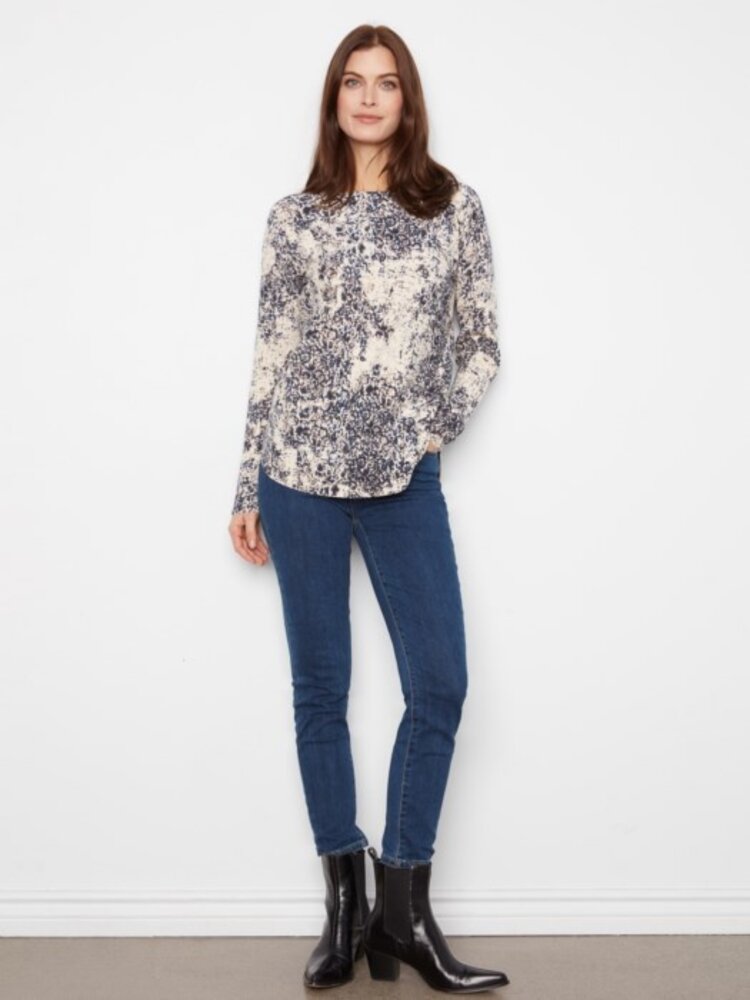 Charlie B Charlie B Printed Long Sleeves Boat Neck With Pockets C2818P