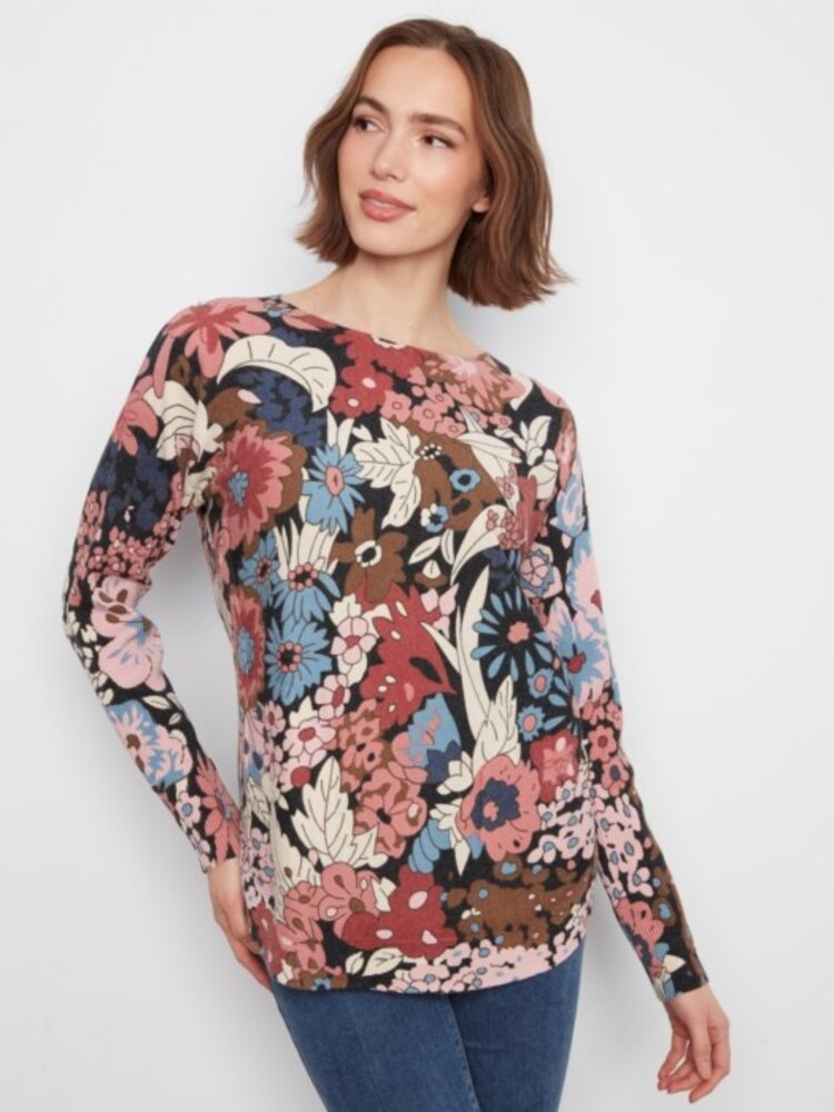 Charlie B Charlie B Printed Long Sleeves Boat Neck With Pockets C2818P