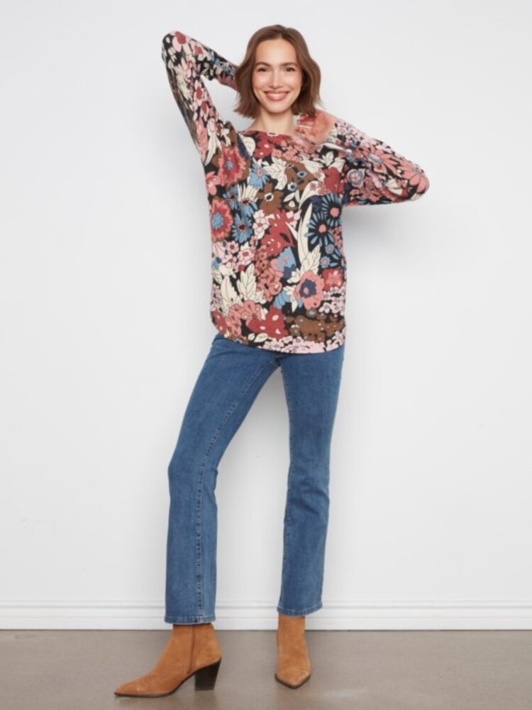 Charlie B Charlie B Printed Long Sleeves Boat Neck With Pockets C2818P