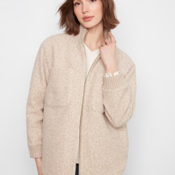 Charlie B Charlie B Fuzzy Jacket with Round Hem C6437