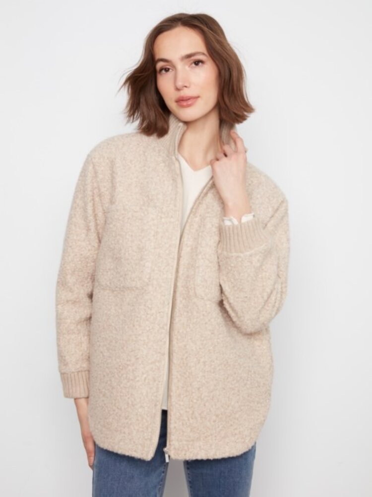 Charlie B Charlie B Fuzzy Jacket with Round Hem C6437
