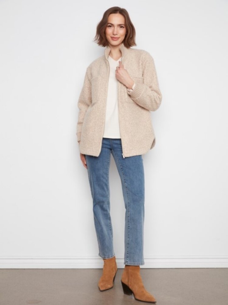 Charlie B Charlie B Fuzzy Jacket with Round Hem C6437