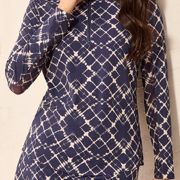 Tribal Tribal Long Sleeve Zip Mock Neck Top W/ Side Slits 1410O
