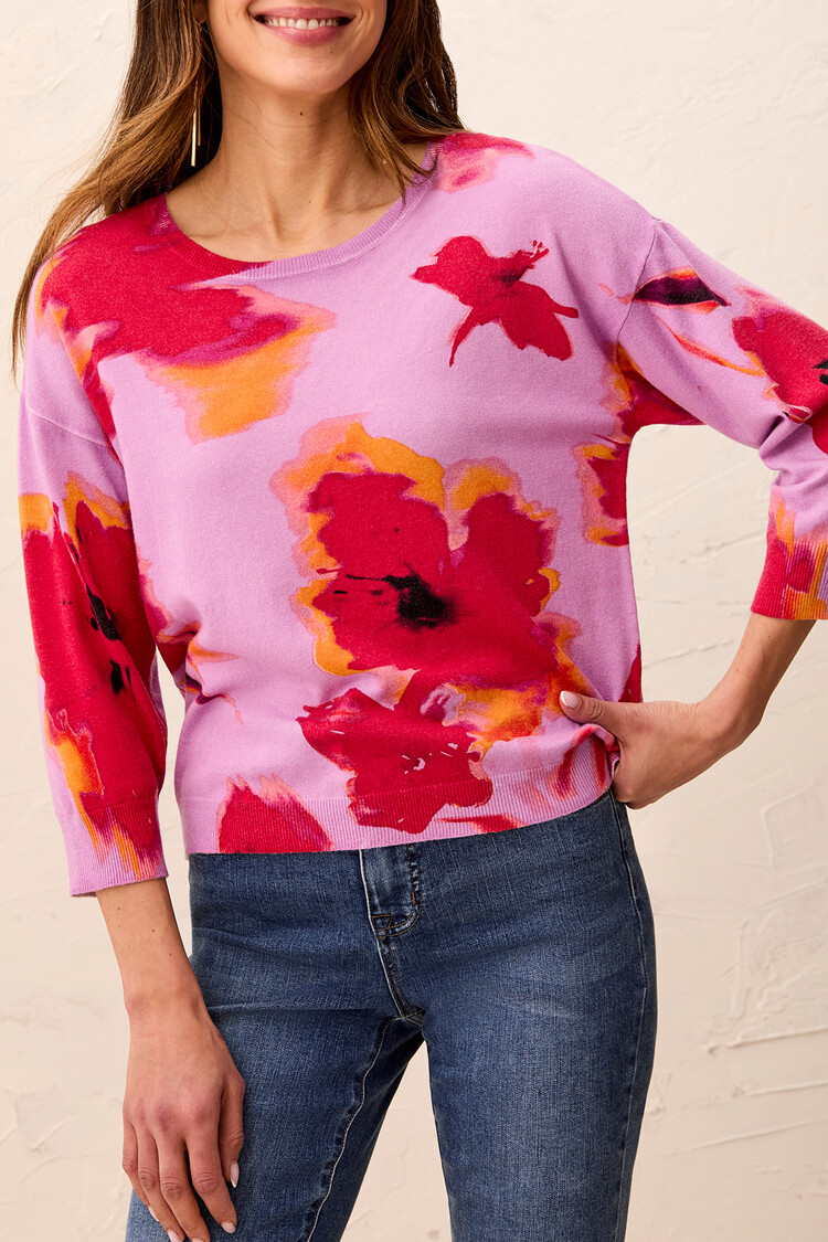 Tribal Tribal 3/4 Sleeve Crew Neck Sweater 2175O