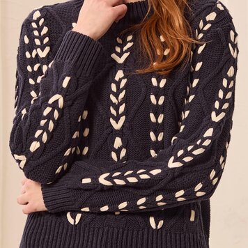 Tribal Tribal Long Sleeve Mock Neck W/ Cables Detail  3129O