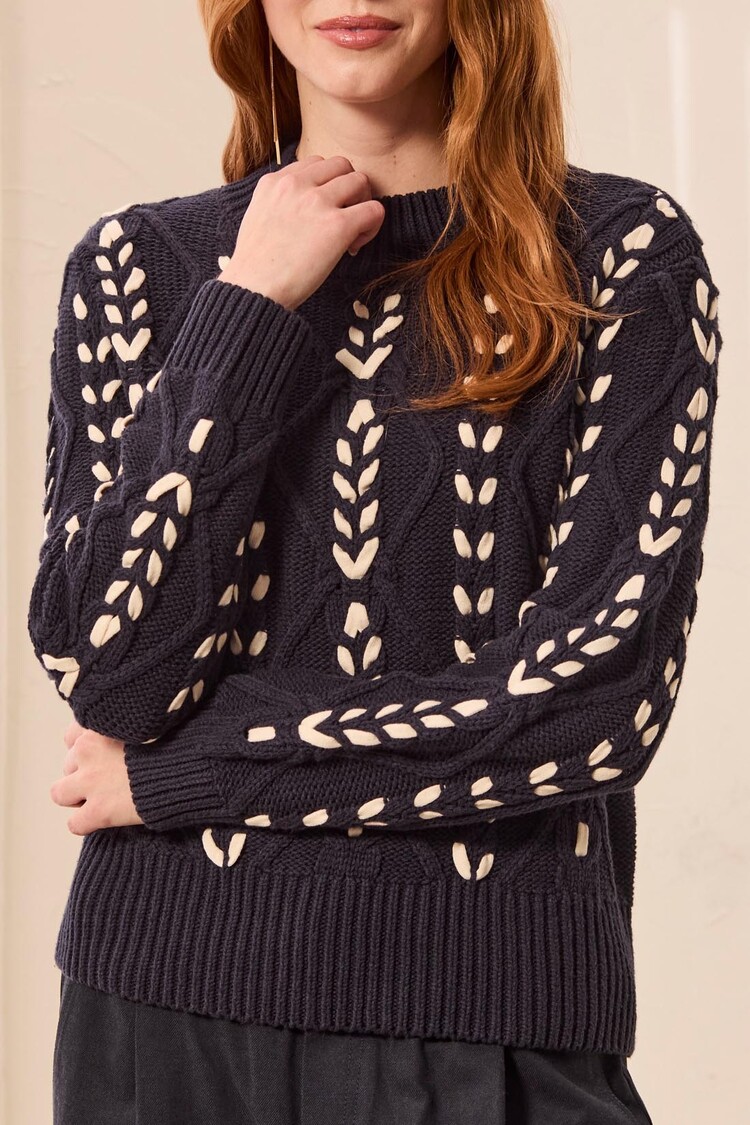 Tribal Tribal Long Sleeve Mock Neck W/ Cables Detail  3129O