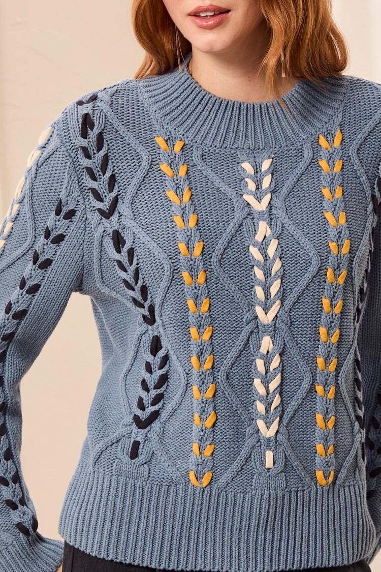 Tribal Tribal Long Sleeve Mock Neck W/ Cables Detail  3129O
