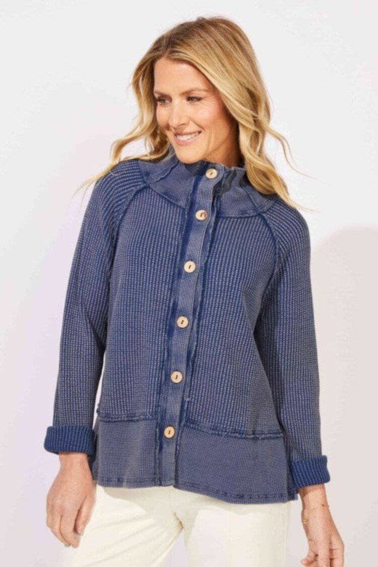 Escape Escape Button Up Mock Neck Top 97011