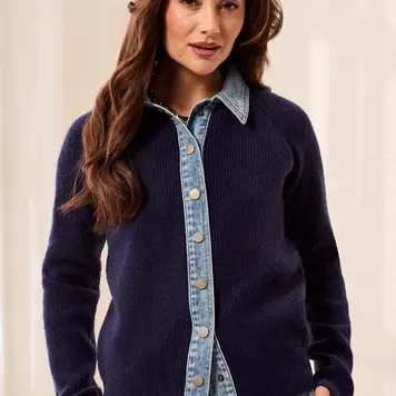 Tribal Tribal Mixed Media Sweater Jacket With Denim Detail 6350O