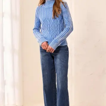 Tribal Tribal Mock Neck Sweater With Special Wash 6251O