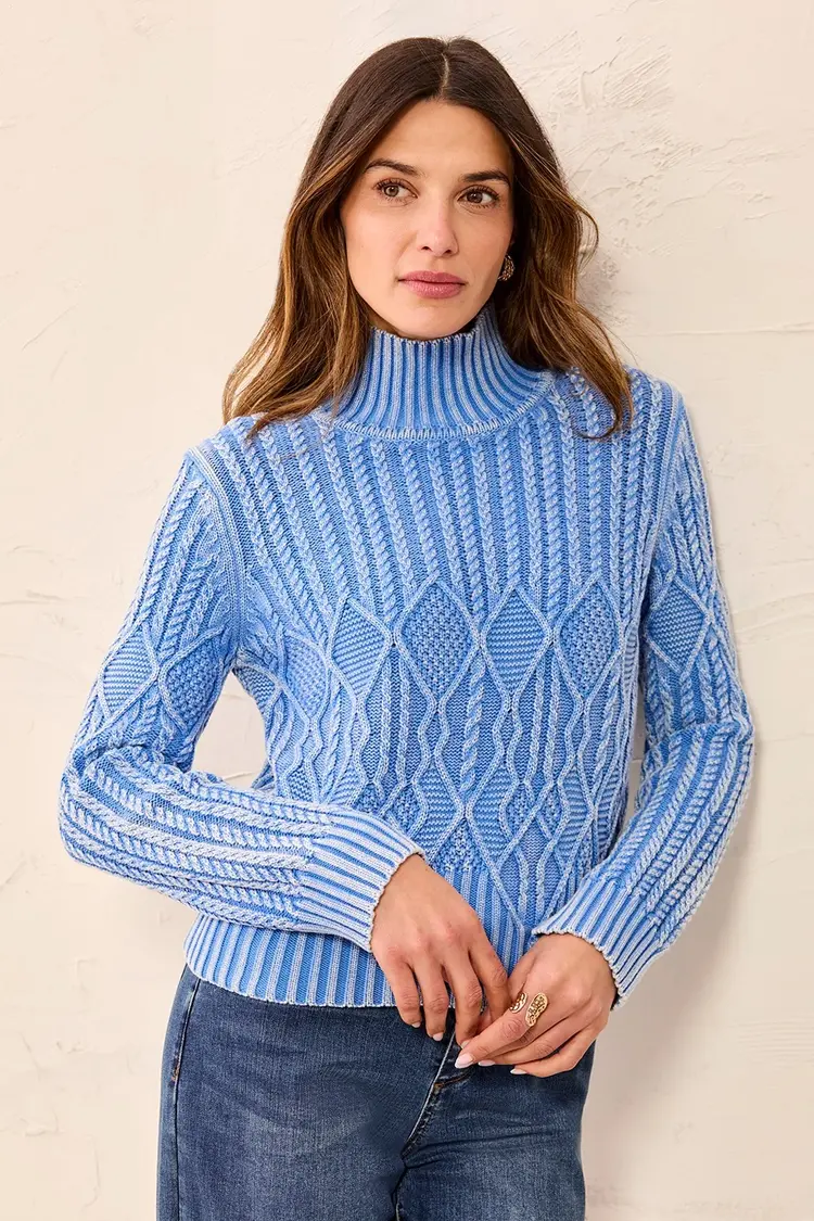Tribal Tribal Mock Neck Sweater With Special Wash 6251O
