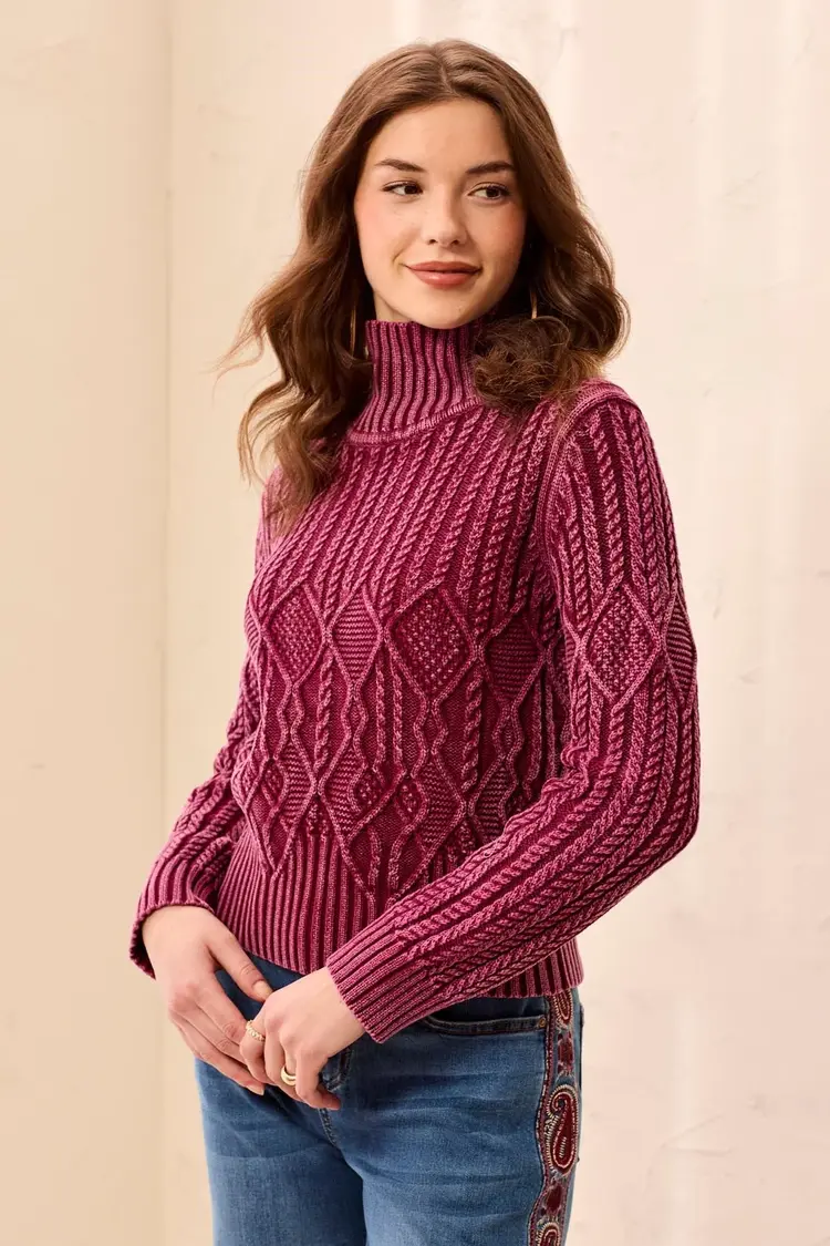 Tribal Tribal Mock Neck Sweater With Special Wash 6251O