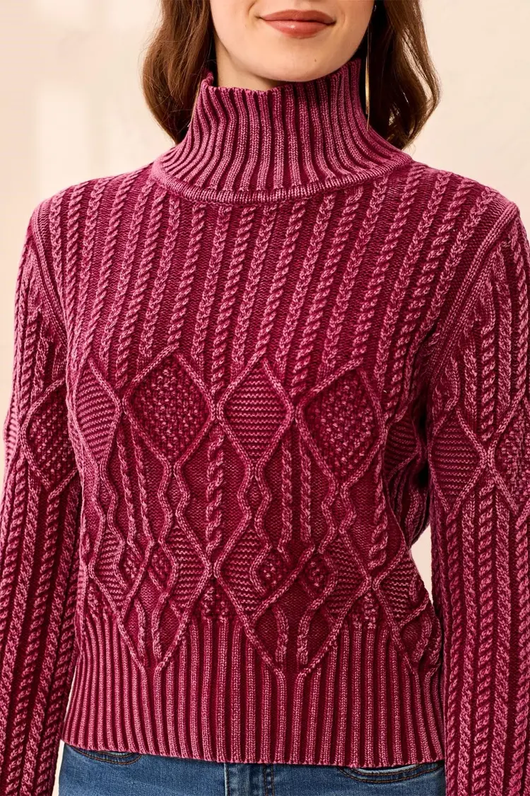 Tribal Tribal Mock Neck Sweater With Special Wash 6251O