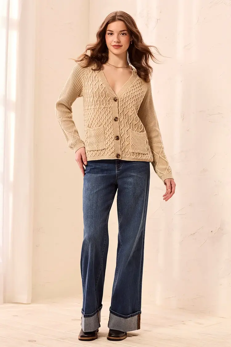 Tribal Tribal Sweater Cardigan With Special Wash Effect 6246O
