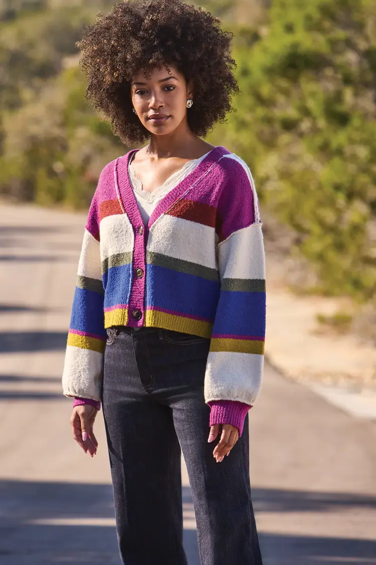 Tribal Tribal Puff Sleeve Sweater Cardigan 6345O