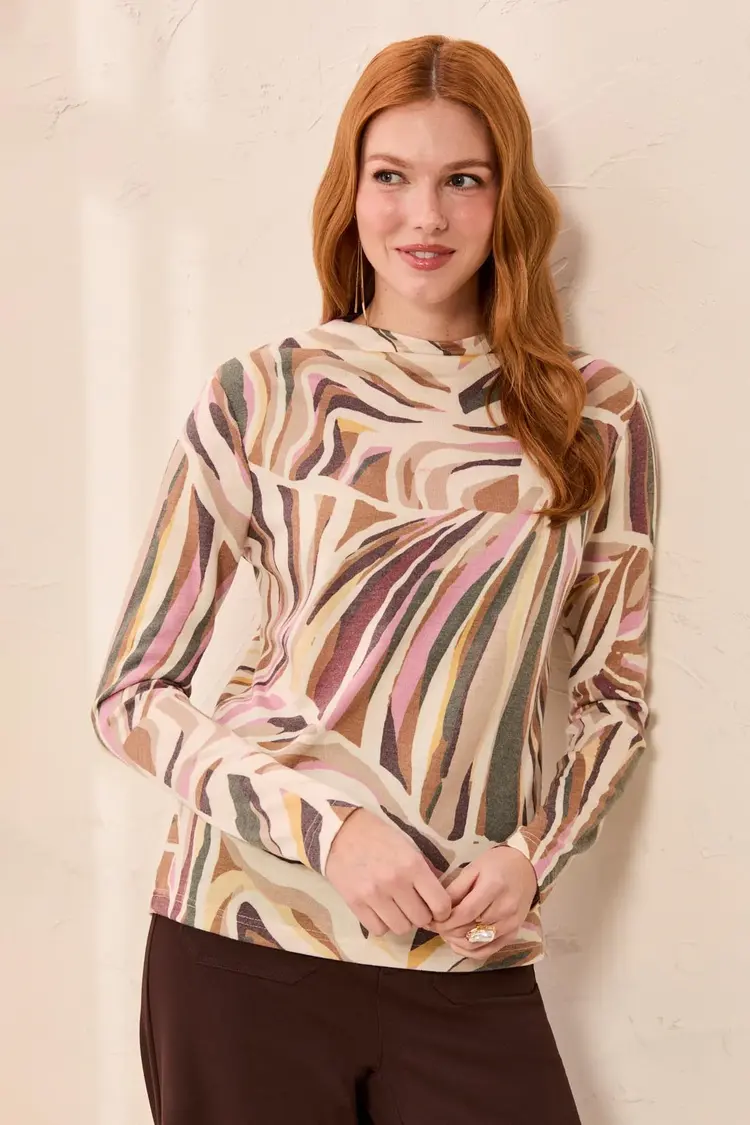 Tribal Tribal Long Sleeve Funnel Neck Top 6275O