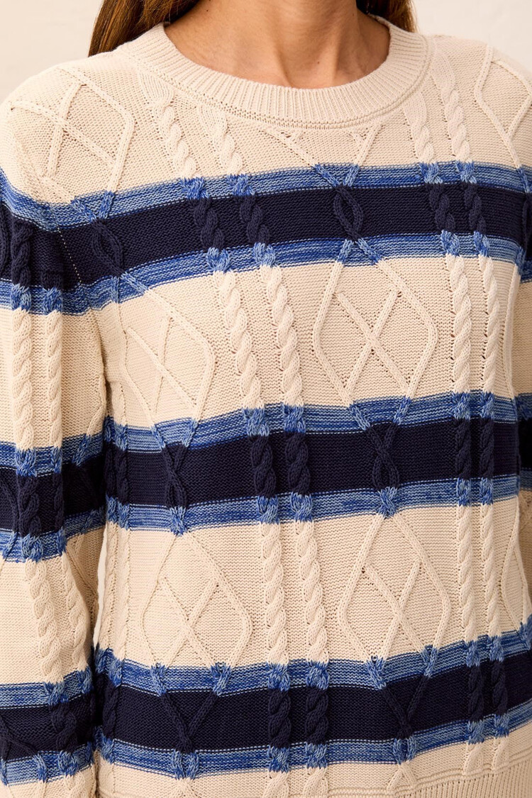 Tribal Tribal Long Sleeve Crew Neck Sweater With Embroidery 3212O