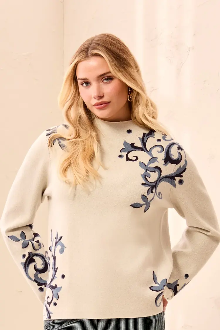 Tribal Tribal Long Sleeve Funnel Neck Sweater 3227O