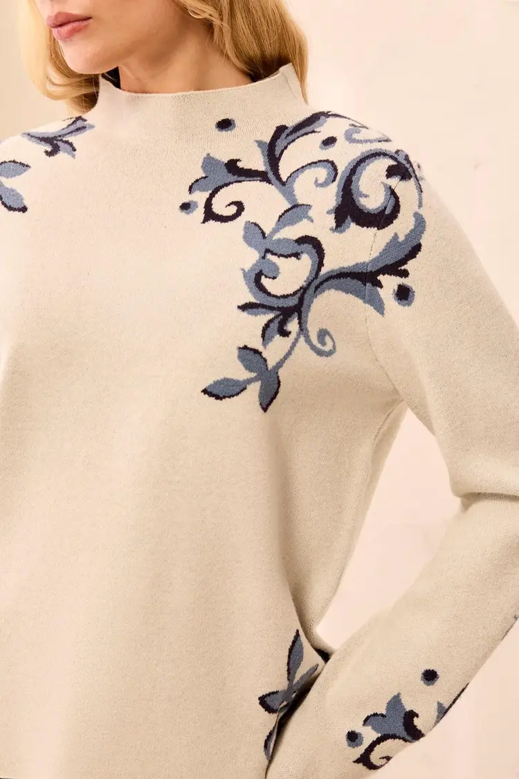 Tribal Tribal Long Sleeve Funnel Neck Sweater 3227O