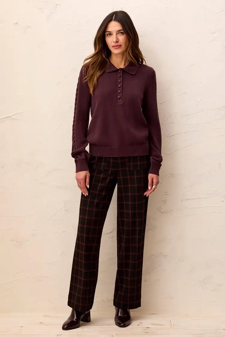 Tribal Tribal Long Sleeve Polo Sweater With Cables Detail 3214O