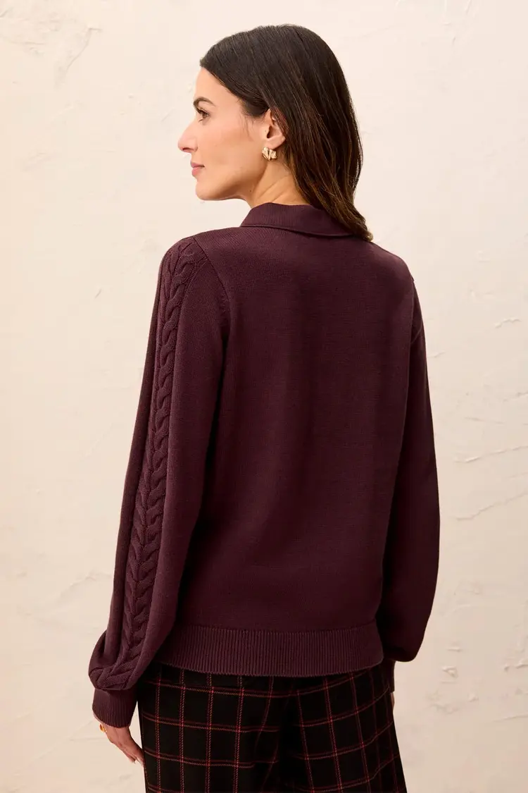 Tribal Tribal Long Sleeve Polo Sweater With Cables Detail 3214O