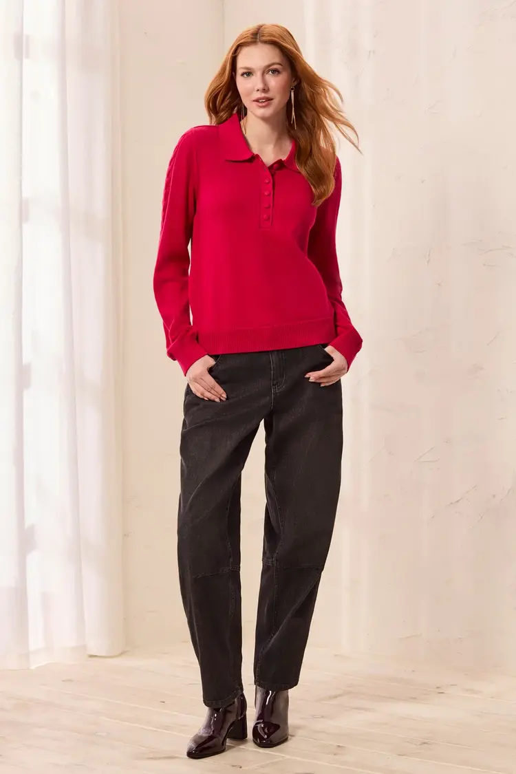 Tribal Tribal Long Sleeve Polo Sweater With Cables Detail 3214O
