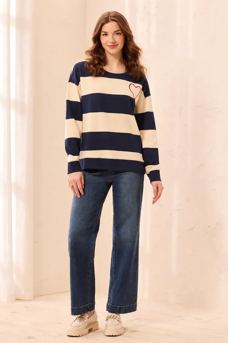 Tribal Tribal Long Sleeve Crew Neck Top With Combo 3275O