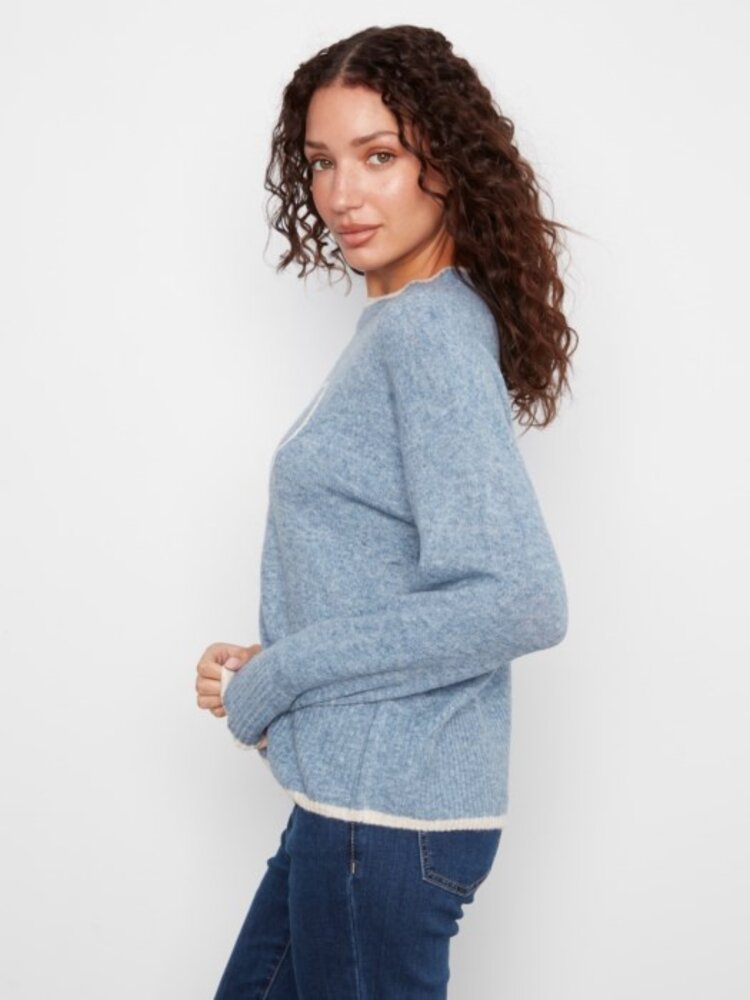 Charlie B Charlie B Long Sleeve Drop Shoulder Mock Neck Sweater W/ Embroidery C2026H