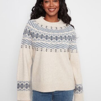 Charlie B Charlie B Raglan Long Sleeve Crew Neck Jacquard Sweater C2015