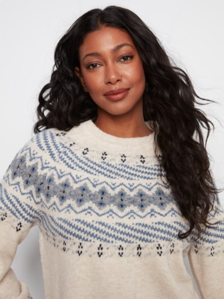 Charlie B Charlie B Raglan Long Sleeve Crew Neck Jacquard Sweater C2015