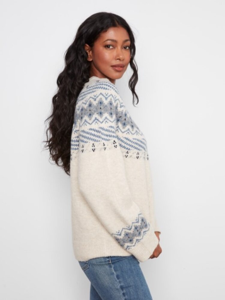 Charlie B Charlie B Raglan Long Sleeve Crew Neck Jacquard Sweater C2015