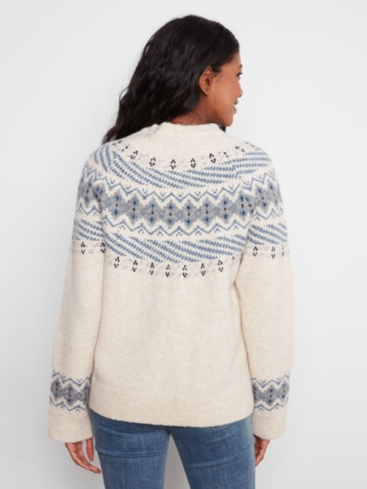 Charlie B Charlie B Raglan Long Sleeve Crew Neck Jacquard Sweater C2015