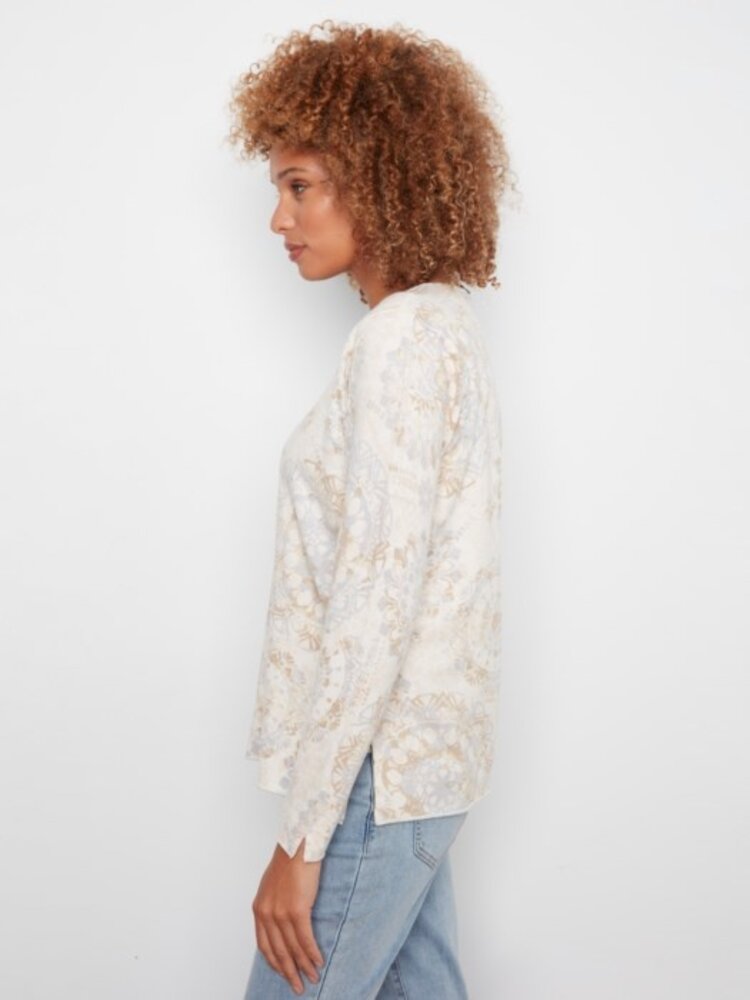 Charlie B Charlie B Printed Long Sleeve V Neck Sweater C2279
