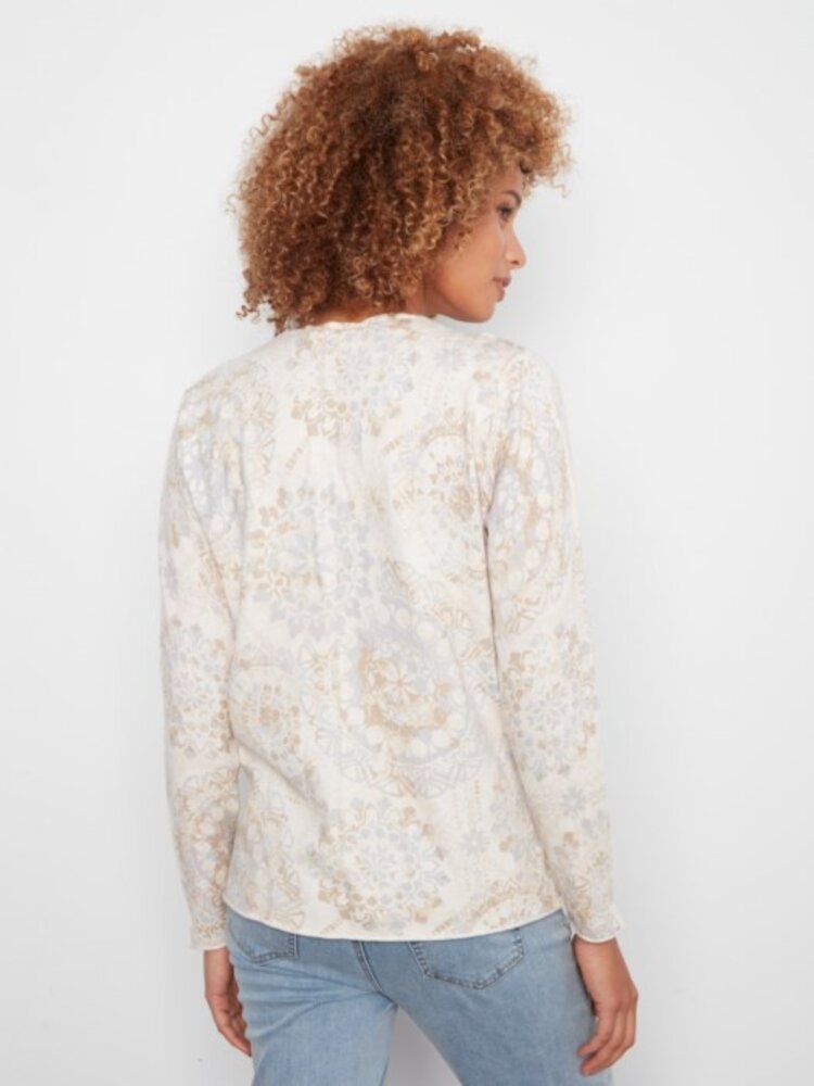 Charlie B Charlie B Printed Long Sleeve V Neck Sweater C2279