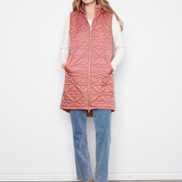 Charlie B Charlie B Sleeveless Long Puffer Vest W/ Removable Hood C6426