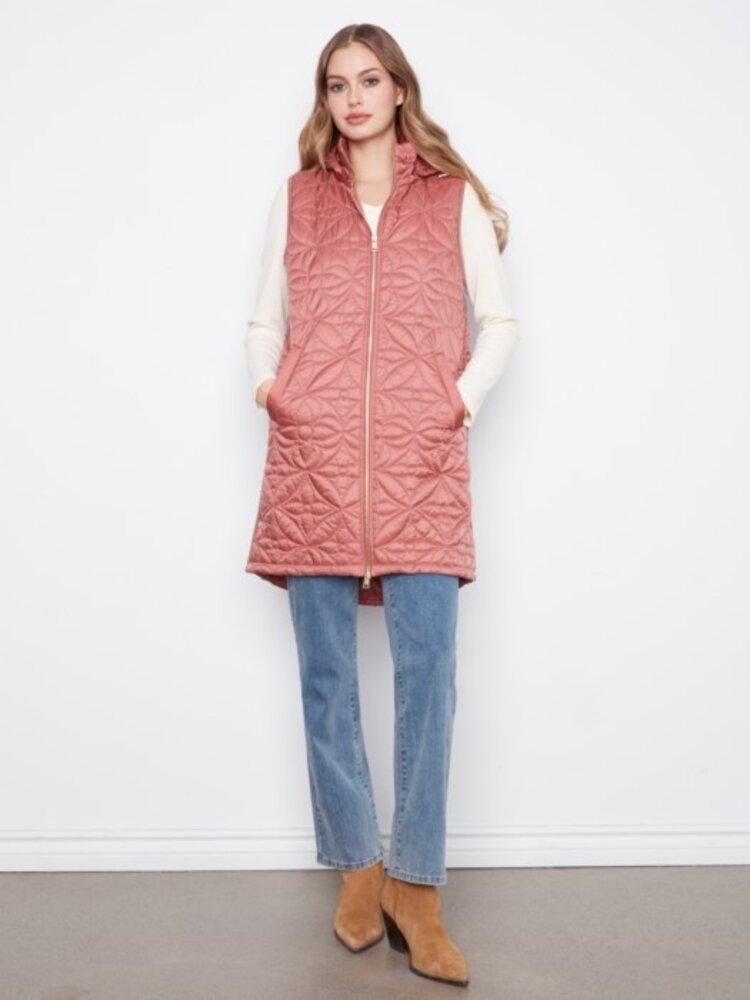 Charlie B Charlie B Sleeveless Long Puffer Vest W/ Removable Hood C6426