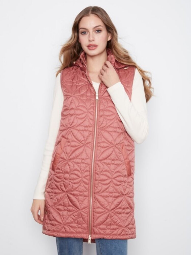 Charlie B Charlie B Sleeveless Long Puffer Vest W/ Removable Hood C6426