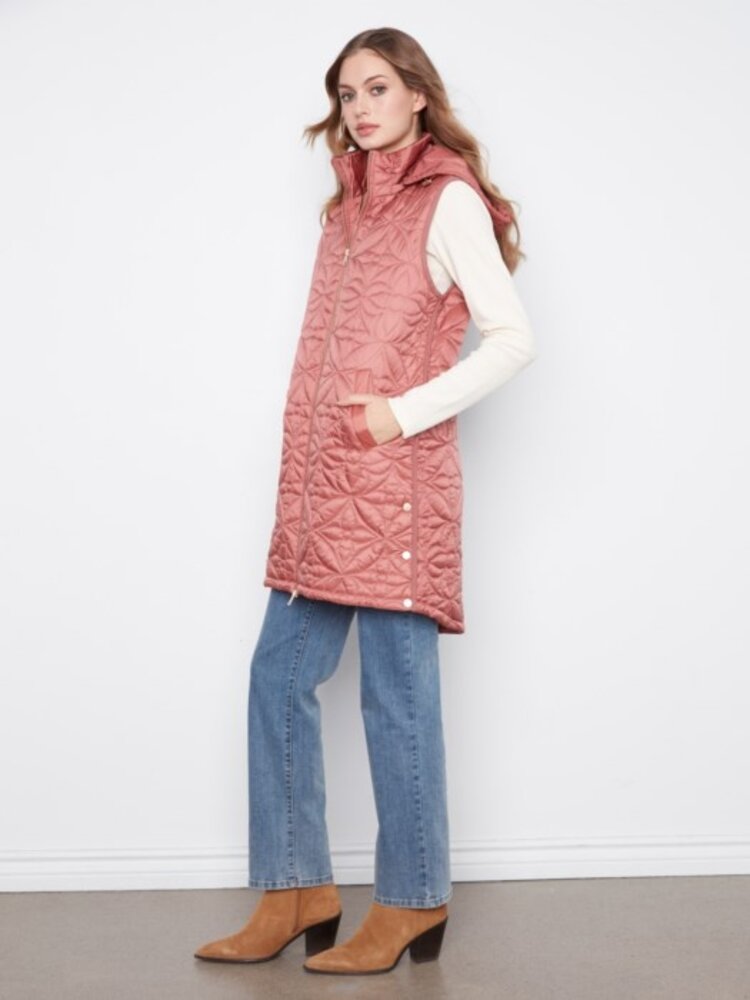 Charlie B Charlie B Sleeveless Long Puffer Vest W/ Removable Hood C6426
