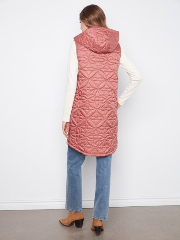Charlie B Charlie B Sleeveless Long Puffer Vest W/ Removable Hood C6426