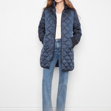Charlie B Charlie B Sweater Rib Puffer W/ Removable Hood C6430