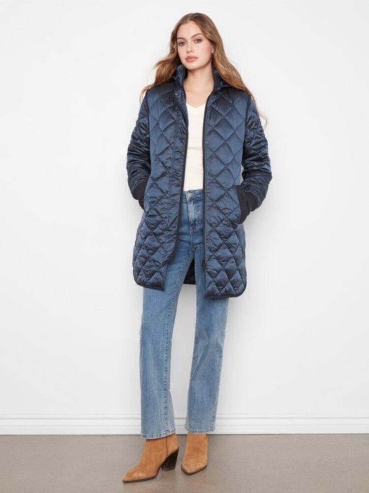 Charlie B Charlie B Sweater Rib Puffer W/ Removable Hood C6430