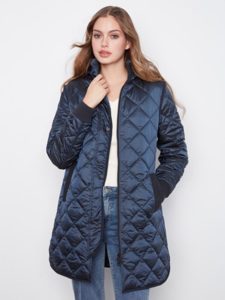 Charlie B Charlie B Sweater Rib Puffer W/ Removable Hood C6430