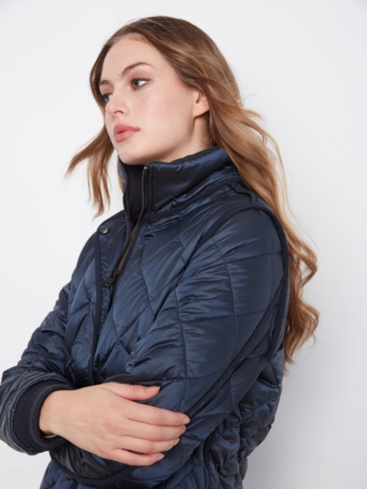 Charlie B Charlie B Sweater Rib Puffer W/ Removable Hood C6430